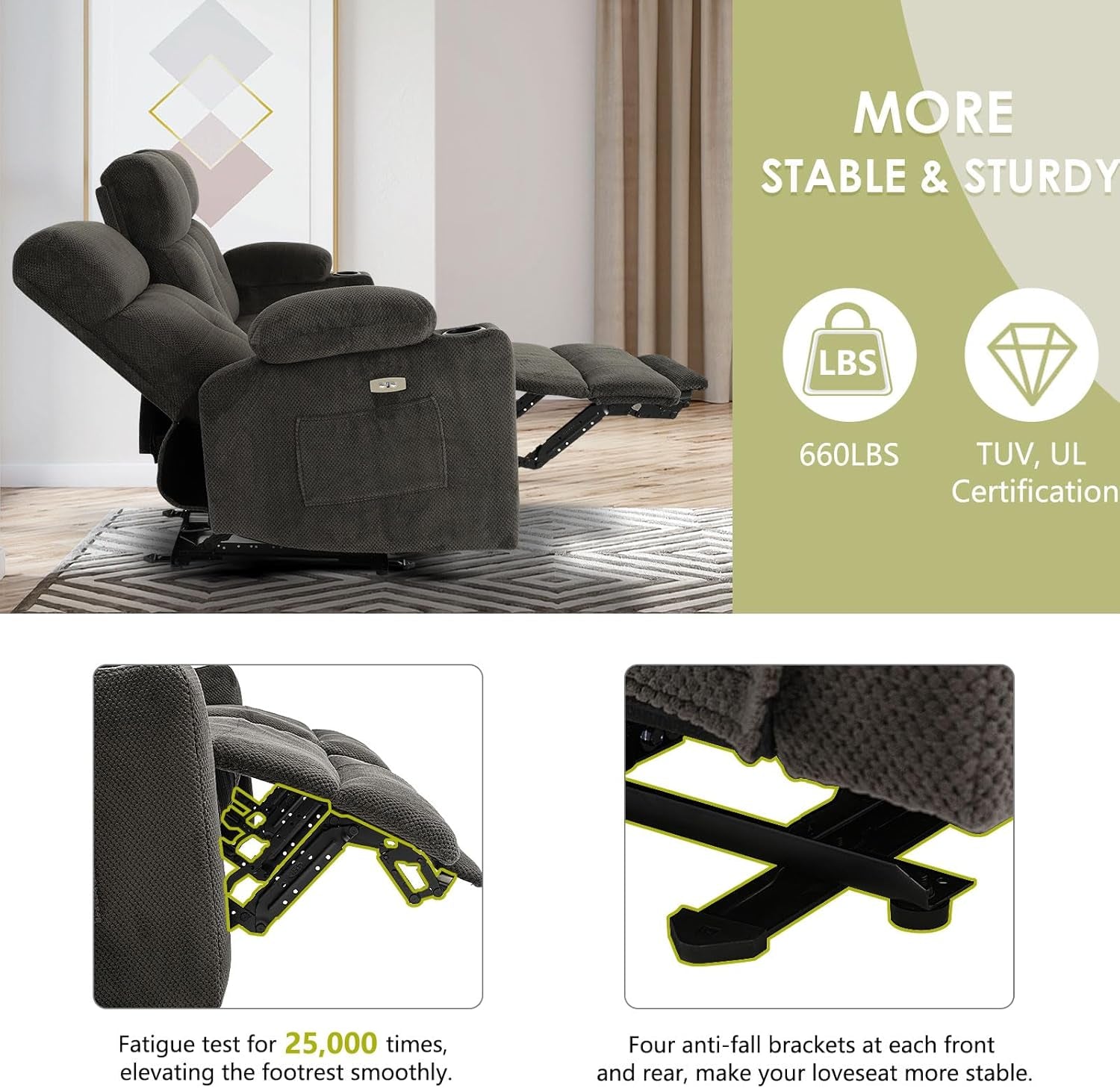 80 Inch Massage Recliner Sofa With Remote And USB Ports