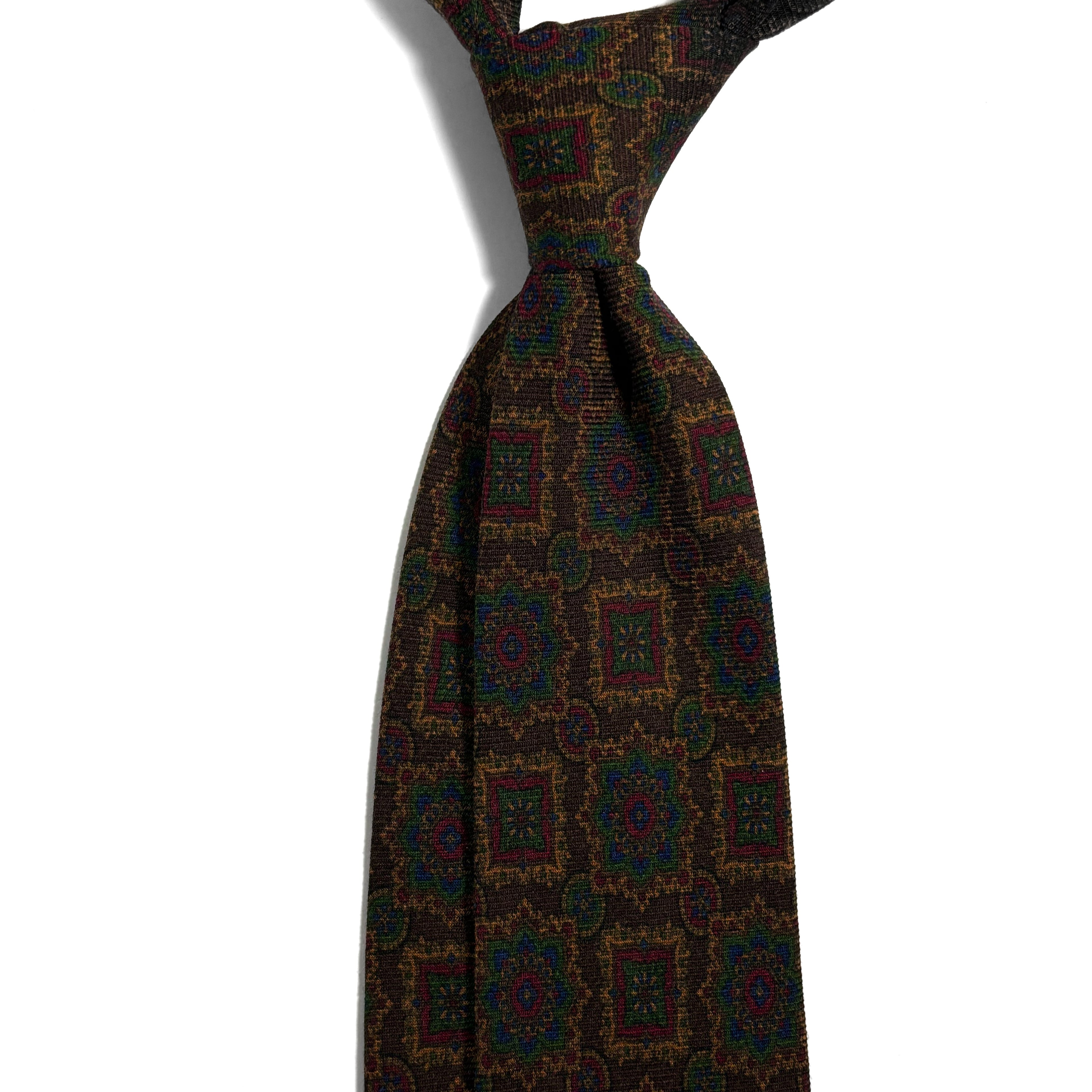 Dark Brown Large Geometric Wool/Silk Tie