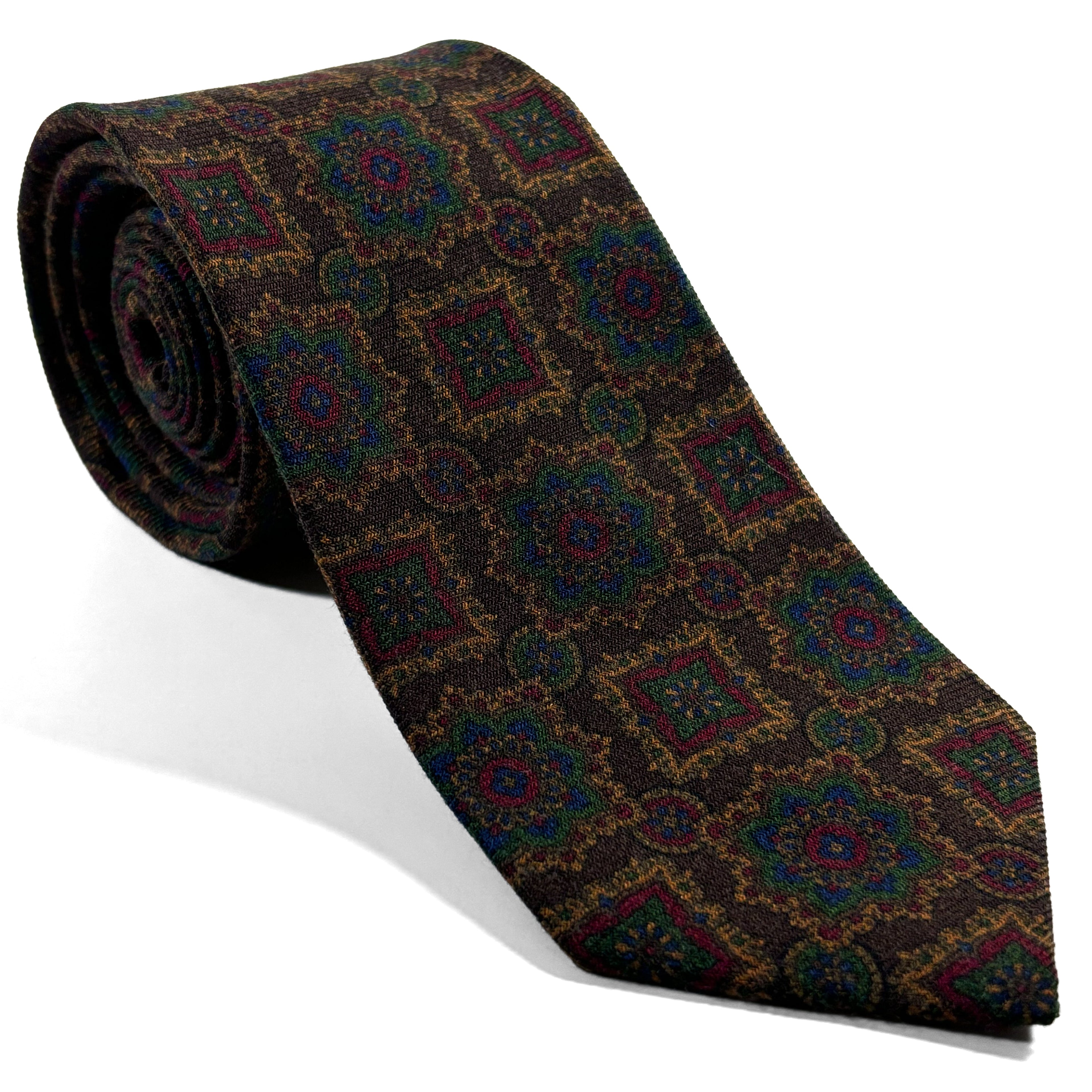 Dark Brown Large Geometric Wool/Silk Tie
